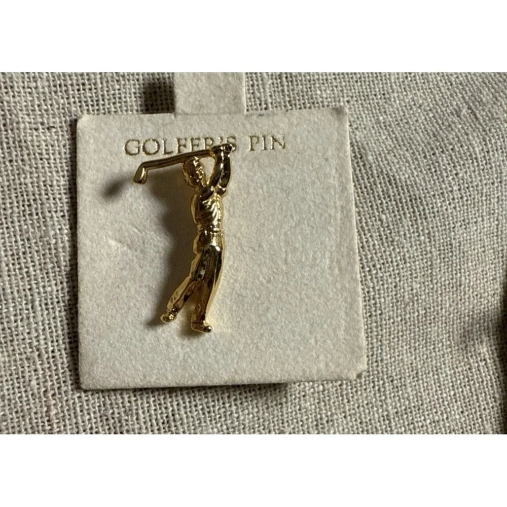 2-Men Golfer Swinging Club and 1-Birdie with golf ball Gold Tone Collectible Pin - Picture 3 of 9